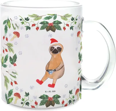 Produktbild von Mr. & Mrs. Panda Tee Tasse Faultier Kakao - Transparent - Geschenk, Haferl, Weihnachten, Teetasse, Henkelbecher, Pott, Glasbecher