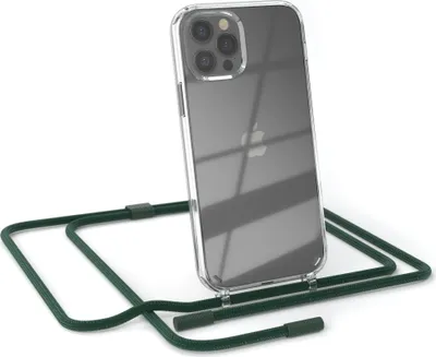 Produktbild von EAZY CASE Handykette für Apple iPhone 12 / 12 Pro, Clear Case aus Silikon, mit Umhängeband, abnehmbare Endstücke, Handyband in Grün