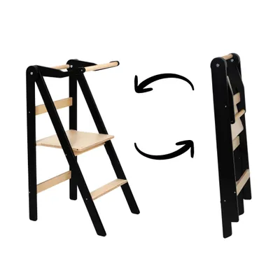 Image de leg&go Tour d’apprentissage pliable en bois avec barre de sécurité, Noir