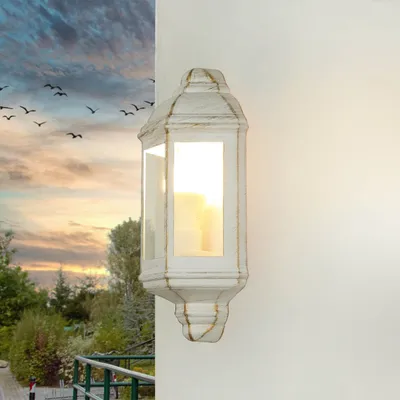 Produktbild von Außenwandlampe Garten Hof IP44 Weiß-Gold E27 Glas Aluminium Maritim Wandleuchte außen