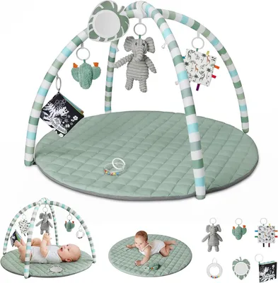 Produktbild von Baby Spieldecke salbeigrün, 6 abnehmbare Spielzeuge, für Kinderzimmer