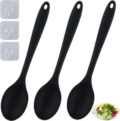 Produktbild von Kochlöffel Set aus Silikon, 3-teilig, mit Haken, lange Griffe, Antihaft, für die Küche