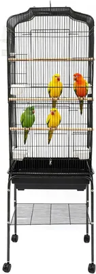 Imagen del producto de Jaula para pájaros grande, con soporte y ruedas, para periquitos (negra)