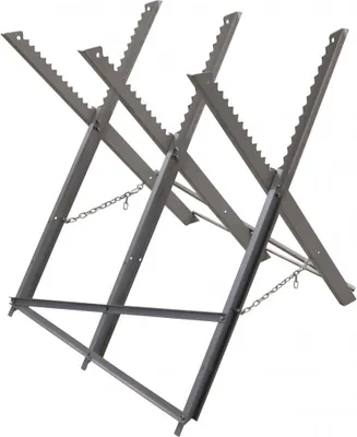 A metal sawhorse is shown against a white background.