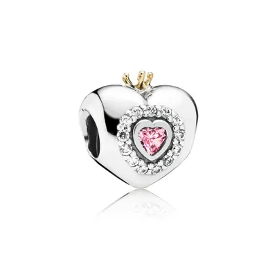 Image de Charm Pandora pour femme, modèle "Princesse", cœur, en argent 925, avec une pierre de zircone rose en forme de coussin - référence : 791375PCZ