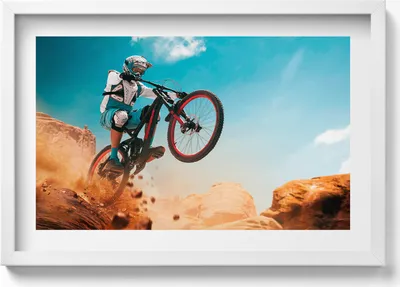Produktbild von Mit dem Motorrad durch die Wüste– Wandbild mit Rahmen – Gerahmtes Bild  – Wanddekoration – 60x40 cm –  Schwarz Rahmen