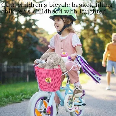 Immagine prodotto di Cestino da bicicletta per bambini, vimini, pelle, campanello, accessori