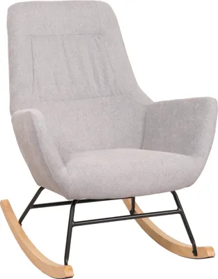 Obrázok produktu pre Hojdacie kreslo HWC-N13, hojdacie kreslo polohovateľné kreslo TV kreslo, masívne drevo kov látka/textil 320g/m² ~ svetlosivá