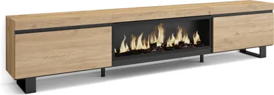 Produktbild von TV-Schrank, Lowboard, 267x35x57 cm, Für großformatiges TV, Elektrokamin XXL, Industriedesign, Eiche