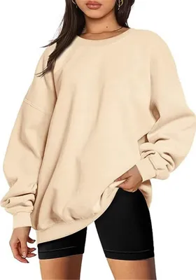 Produktbild von ASKSA Damen Sweatshirts Basic Rundhals Langarmshirt Loose Fleece Pullover Casual Oberteile Tops, Aprikose, L