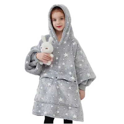 Produktbild von Kinder Hoodie Decke Leuchtende Sterne mit Ärmeln 75 cm 6–10 Jahre