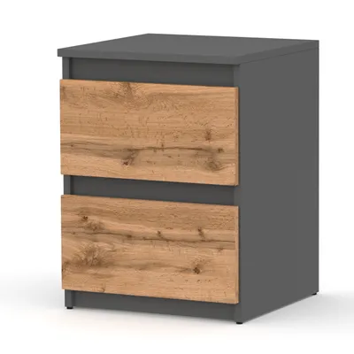 Produktbild von STIV Möbel | Nachttisch Grau Matt/Eiche Wotan 40x40x53,5 cm | 2 Schubladen | Großer Nachtschrank | Naturdekor & moderne Optik
