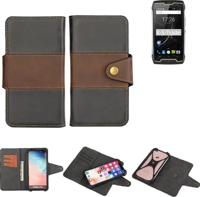 Produktbild von K-S-Trade Handyhülle Schutzhülle Hülle Bookstyle Wallet-Case kompatibel mit Cubot King Kong CS Bumper Rundumschutz schwarz-braun 1x