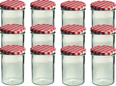 Image de CAPCRO Lot de 12 pots renversés 435 ml pot à confiture pot à conserves To 82 couvercle rouge à carreaux
