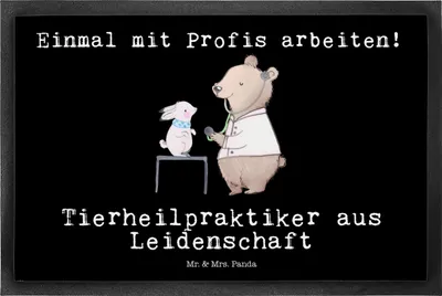 Produktbild von Mr. & Mrs. Panda fußmatte Tierheilpraktiker Leidenschaft 50 x 75 cm - Schwarz - Geschenk, Schmutzfangmatte, Schmutzfänger, Fußabtreter, Gummimatte, Schmutzmatte