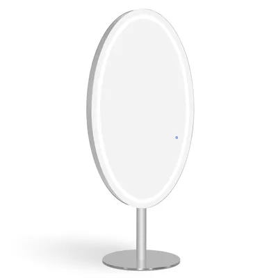 Produktbild von Standspiegel mit Beleuchtung, Ganzkörperspiegel mit Edelstahl, Großer Doppelspiegel mit Sockel, Touch-Schalter, 3 Lichtfarben Dimmbar, J8363 (Silber)