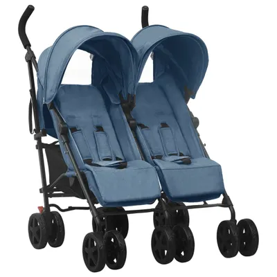Produktbild von Zwillingsbuggy "Albuquerque" aus Stahl, Leinenstoff in Marineblau. Abmessungen (L/B/H) 79x76x105 cm