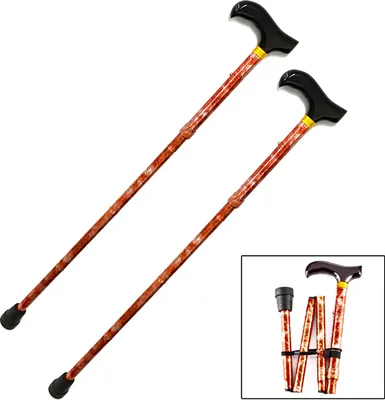Produktbild von 2er Set Gehstock Faltbar Aluminium Höhenverstellbar 81-92 cm Gehstütze Holzdesign Spazierstock Gehhilfe mit Holzgriff Wanderstock Kupferfarben