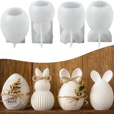 Produktbild von 4 Stück Ostern Kaninchen Silikonform,3D Eierform Ostereierform,Silikonformen Ostern,SilikonformOstern Osterei,3D Osterhase Kerzenformen,Kerzenform Osterdeko,Gipsform Osterhasen Silikonform