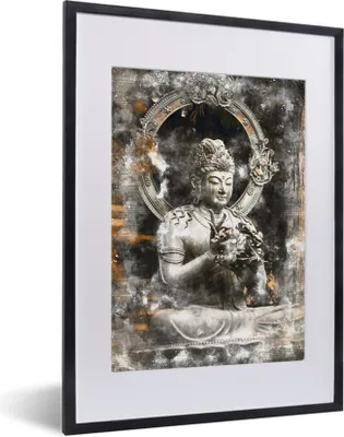 Produktbild von MuchoWow® MuchoWow® Gerahmtes Poster Buddha - Silber - Meditation 30x40 cm - Poster mit zchwarzem Bilderrahmen - Wandposter Schlafzimmer
