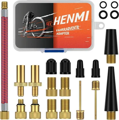 Image de Set d'adaptateurs pour valves de vélo avec 8 adaptateurs et accessoires dans une boîte de rangement