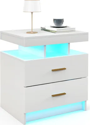 Produktbild von Stolik nocny COSTWAY z oświetleniem LED i 2 szufladami, stolik boczny z regulowanymi kolorami, szafka nocna komoda z szufladami, 50x40x58cm biały