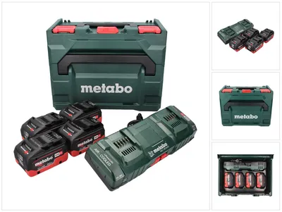 Immagine prodotto di Kit base Metabo - 4x batterie LiHD 18 V 10,0 Ah Li-Ion CAS (685143000) + caricabatterie doppio ASC 145 DUO + metaBOX