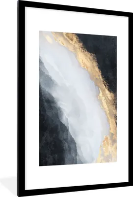 Produktbild von MuchoWow® Gerahmtes Poster Abstrakt - Farbe - Gold - Schwarz - Marmor 60x90 cm - Poster mit Schwarzem Bilderrahmen Wandposter Rahmen Foto Bilder - Dekoration - Wandposter Wohnzimmer - Hochwertig