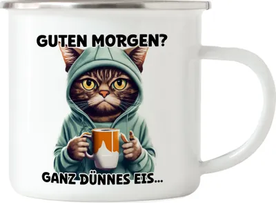 Produktbild von Guten morgen? Ganz dünnes Eis Emaille Tasse Langschläfer Morgenmuffel Witzig Kaffee