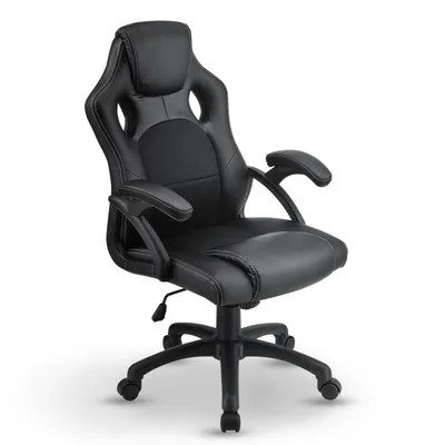 Produktbild von Juskys Racing Schreibtischstuhl Montreal (schwarz) - Gaming Stuhl ergonomisch, höhenverstellbar & gepolstert, bis 120 kg - Bürostuhl Drehstuhl