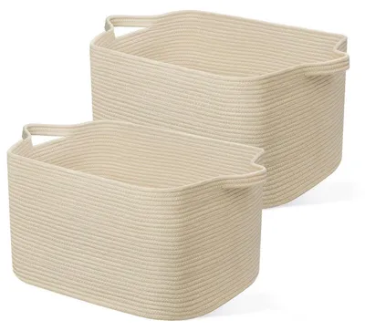 Produktbild von Faltbarer Wäschekorb 63L Baumwolle Geflochten Beige 2 Stück