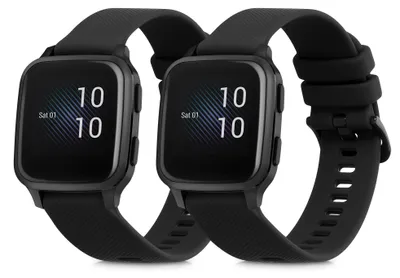 Produktbild von kwmobile 2x Uhrenarmband für Garmin Venu Sq Music / Sq Armband - Fitnesstracker Band Set aus TPU Silikon - Ersatzarmband Smartwatch - Schwarz Schwarz