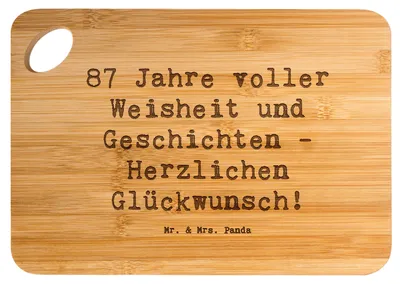 Produktbild von Mr. & Mrs. Panda Hackbrett Spruch 87. Geburtstag Weisheit - Transparent - Geschenk, Frühstücksbrett, herzliche Glückwünsche, Schneidebrett, Anerkennung, Happy Birthday