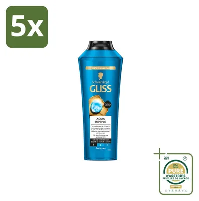Produktbild von 5 x Gliss-Kur Aqua Revive Shampoo – Erfrischend und feuchtigkeitsspendend – 400 ml - Vorratspackung - 5 Stücke