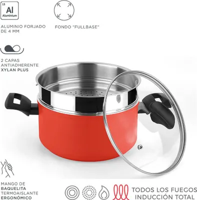 Image de Casserole Fagor Maxima Rouge Aluminium 3004, ø20cm, Avec Vapeur - Fagor