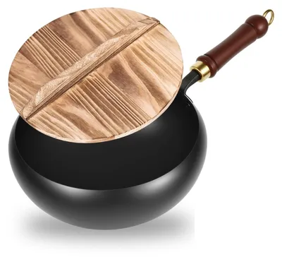 Zdjęcie produktu dla Solidchoice - Żeliwna patelnia ręcznie odlewana z drewnianą pokrywką, 24 cm
