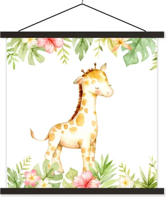Produktbild von MuchoWow® Textilposter Giraffe - Aquarell - Dschungel 60x60 cm mit schwarzem Rahmen - Posteraufhänger