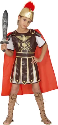 Image de Romain Gladiateur Guerrier Costume Enfants Carnaval Soldat Romain Ancien Guerrier Enfants Halloween Héros Romain Classique Aventure, Taille : 110/116 Couleur : Marron