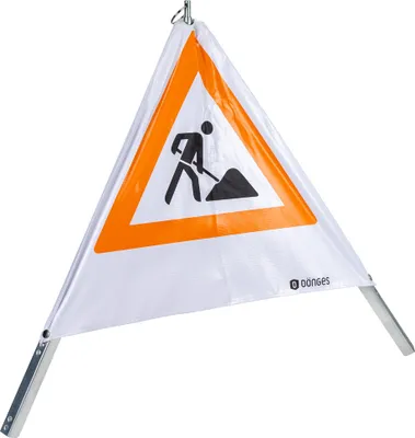 Produktbild von Dönges Faltsignal Warnpyramide 70 cm Tagesleuchtfarbe 3x Symbol Baustelle 3,3 kg
