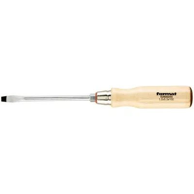 Produktbild von FORMAT Schlitz-Schraubendreher, Holzheft 14,0x2,5x250mm, Gesamtlänge:192 mm, Klingenlänge:90 mm, Klingenstärke:0,8 mm, Klingenbreite:4,5 mm