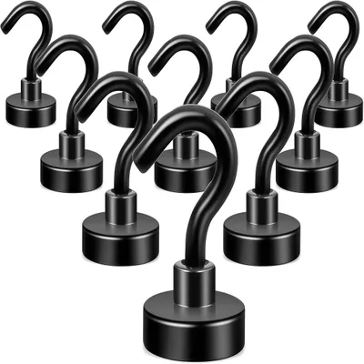 Produktbild von 10 Stücke Magnethaken Haftkraft 22kg Neodym Magnet Hacken Magnethaken Extra Stark, Schwarz