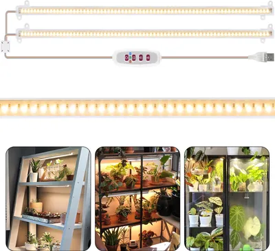 Produktbild von 2 Stäbe Pflanzenlichtstreifen für Zimmerpflanzen Pflanzenlampe LED Pflanzenlicht Vollspektrum mit Ein-/Aus-Timer 5 Helligkeiten Wachstumslampenleisten 50cm