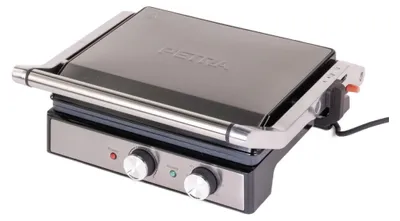 A Petra electric grill is shown against a white background.