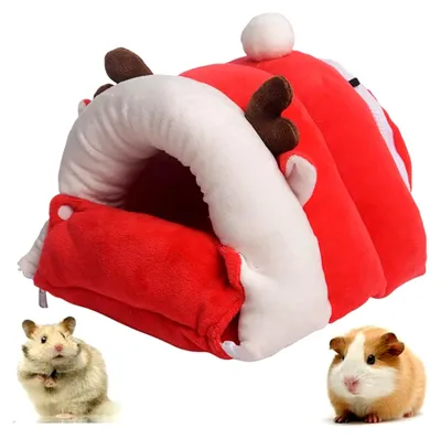 Produktbild von Hamsterbett für Kleintiere, Warmes Meerschweinchenbett, Haustierhöhle aus Weichem Plüsch, Waschbare Hamster-Haushöhle in Rot
