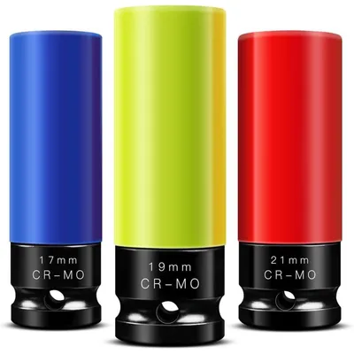 Productafbeelding van Schlagschroefdoppenset 1/2", 3-delig, chroom-molybdeen, dunwandig, voor aluminium velgen: 17mm, 19mm, 21mm