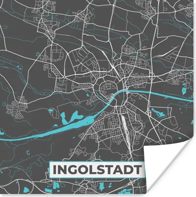 Produktbild von MuchoWow® Poster Stadtplan - Karte - Ingolstadt - Blau - Deutschland - Karte 75x75 cm - Wand Dekoration