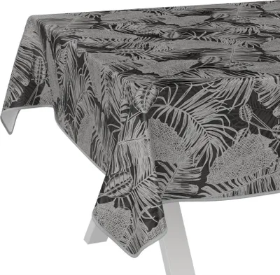 Produktbild von Tischdecke wasserabweisend abwaschbar Grau 180x100cm Band Nachttropik Tropika Schwarz Wachstuch Gartentischdecke