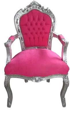 Produktbild von Casa Padrino Barock Esszimmerstuhl Pink / Silber mit Armlehnen - Stuhl Möbel