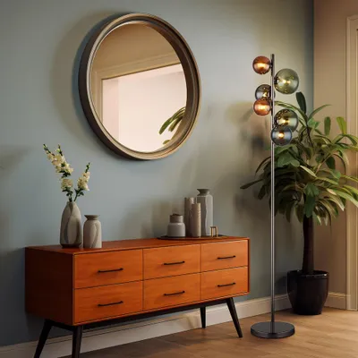 Immagine prodotto di Lampada da terra a LED, metallo, 6 fiamme, globo di vetro, verde, H 155cm