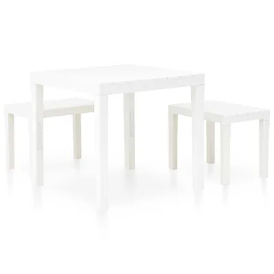 Produktbild von vidaXL Gartentisch mit 2 Bänken Kunststoff Weiß
